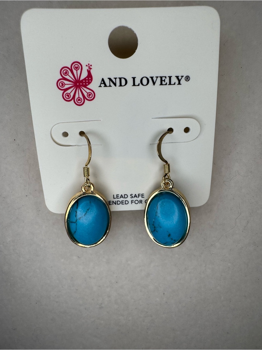 New And Lovely Turquoise style Oval Drop Earrings - Gold Frame
